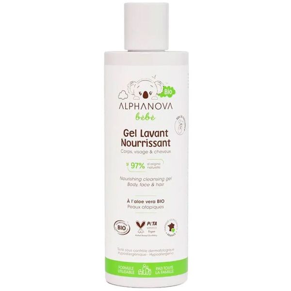 Alphanova Bébé Gel Lavant Nourrissant Bio - 200ml - Nettoie et apaise les peaux atopiques