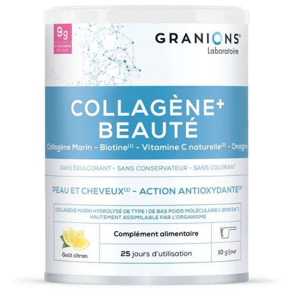 Granions Collagène+ Beauté, Peau & Cheveux Goût Citron - 255g
