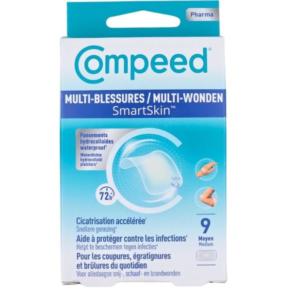 Compeed Multi-Blessures SmartSkin Moyen x9 - Cicatrisation accélérée et protection imperméable