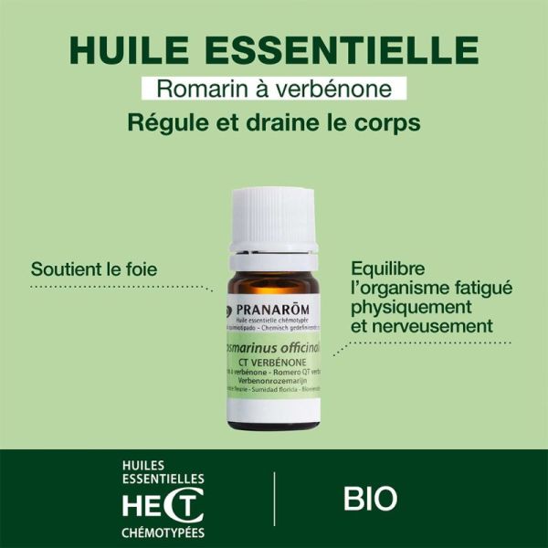 Pranarôm Huile Essentielle Romarin à Verbénone Bio 5ml – Régénération et drainage