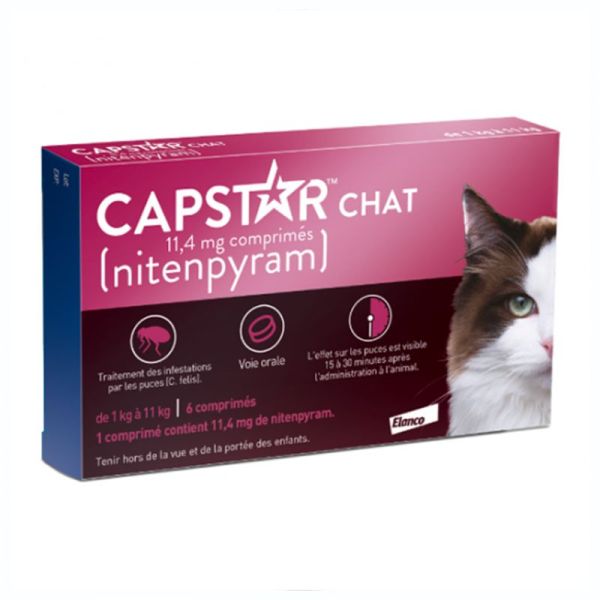 Elanco Capstar Anti-Puces Oral pour Chats - 11,4mg - 6 comprimés - Chats entre 1 et 11kg
