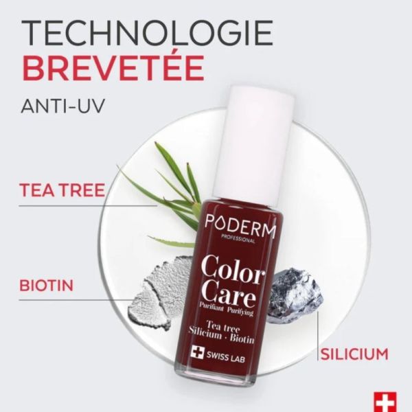 Poderm Vernis Color Care Tea Tree Rouge Noir 8 ml – vernis soin intense effet sophistiqué