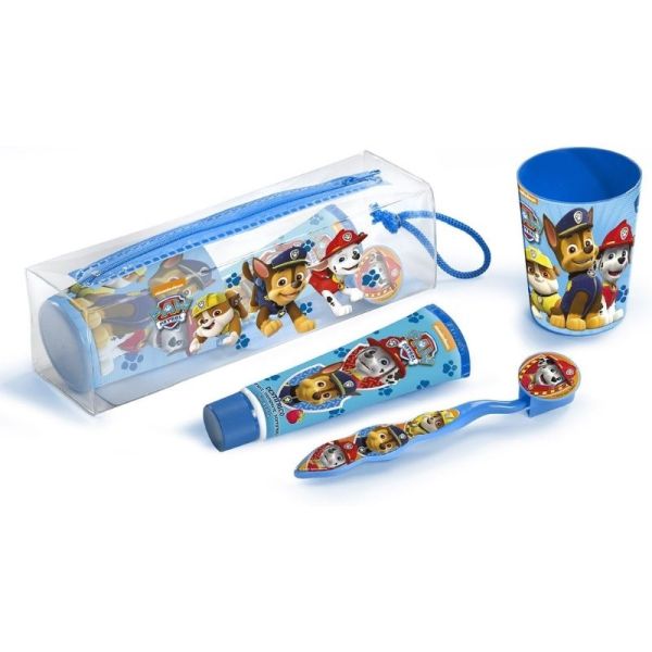 Pat'Patrouille Ensemble de Soin Buccal pour Enfants - Brosse à dents, dentifrice, verre et trousse