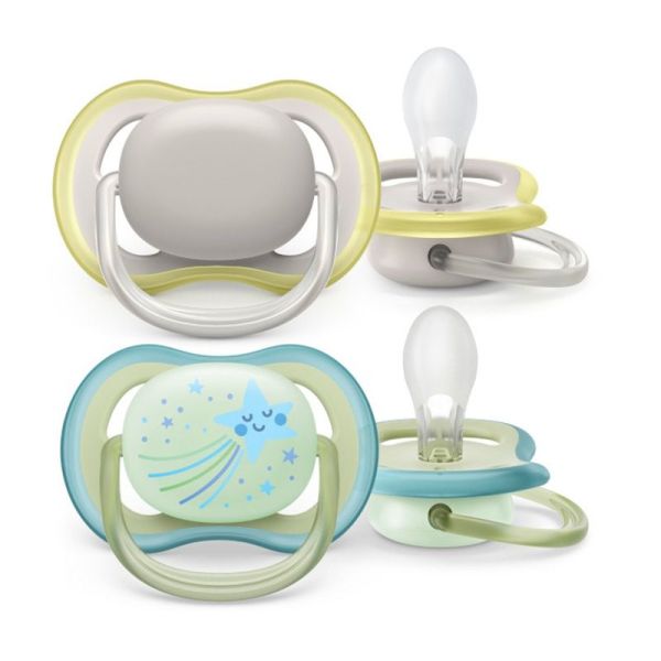 Avent Ultra Air Nuit - Sucettes Orthodontiques Nuit - 0/6 mois - Lot de 2 sucettes
