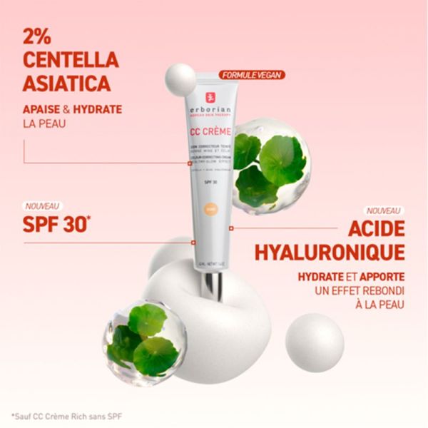Erborian CC Crème à la Centella SPF30 40ml Teinte Doré – Soin correcteur teinté illuminateur