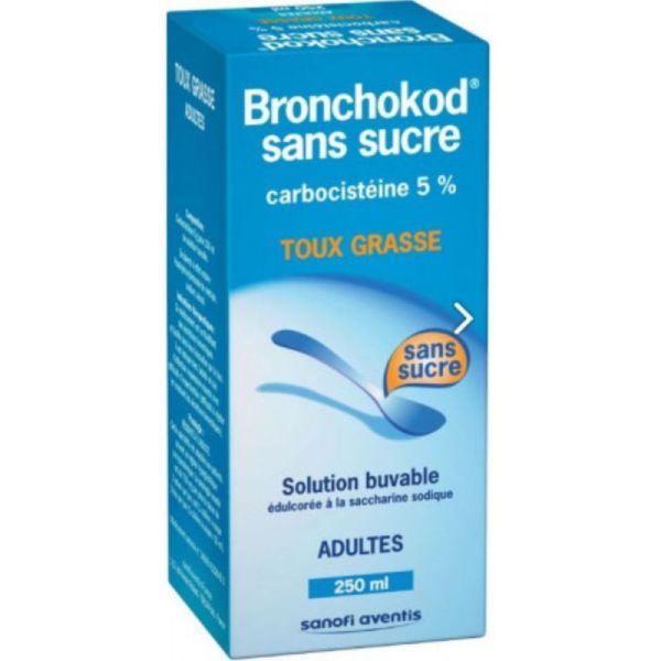 Bronchokod sans sucre adultes sirop 250 ml Carbocistéine - Toux grasse