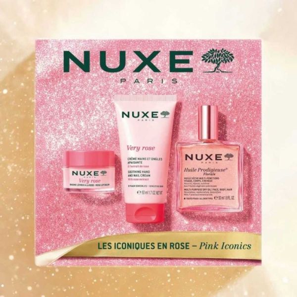 Nuxe Coffret Noël Les Iconiques en Rose 3 soins - Coffret floral pour sublimer le visage, le corps et les mains