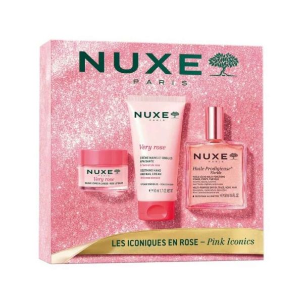 Nuxe Coffret Noël Les Iconiques en Rose 3 soins - Coffret floral pour sublimer le visage, le corps et les mains
