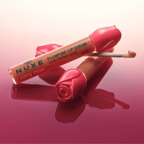 Nuxe Very Rose Sérum Lèvres Repulpant 8 ml avec Étui & Charms Kiss Crush - Soin repulpant hydratant 24h au piment et menthol