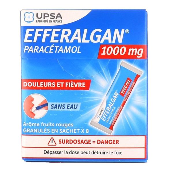 Efferalgan 1000 mg Fruits Rouges Granulés - 8 sachets - Paracétamol