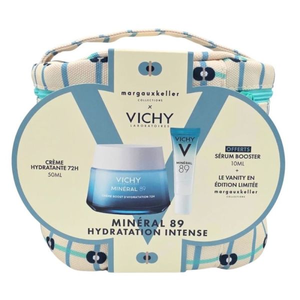Vichy Coffret Minéral 89 Crème Hydratante 72H 50ml + Sérum Booster 15ml Offert + Vanity Margaux Keller - Hydratation intense, barrière cutanée et effe