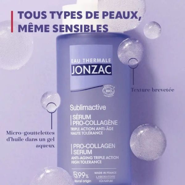 Jonzac Sublimactive Sérum Pro-Collagène 30 ml Bio - Triple action rides, éclat et fermeté