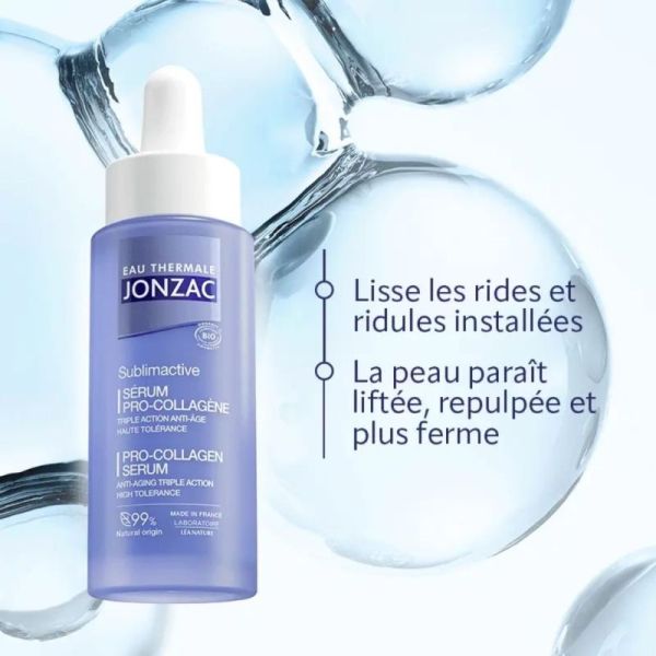 Jonzac Sublimactive Sérum Pro-Collagène 30 ml Bio - Triple action rides, éclat et fermeté