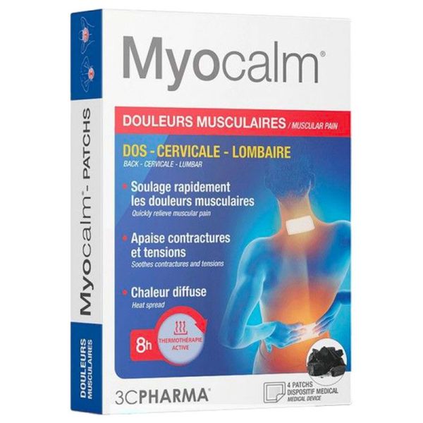 3C Pharma Myocalm Douleurs Musculaires - Soulage les Douleurs - 13 x 9,5 cm - 4 Patchs