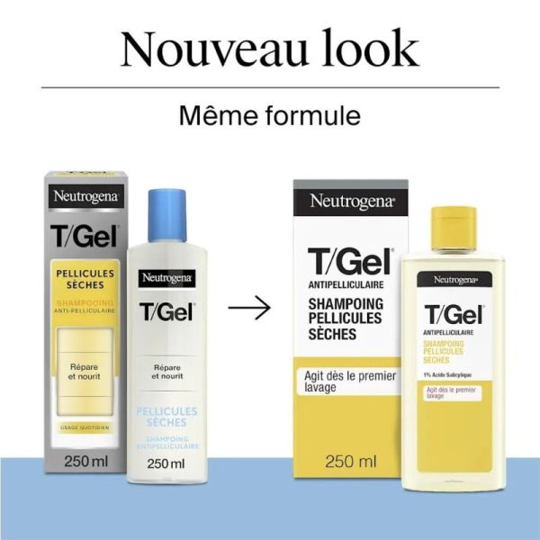 Neutrogena T/Gel Shampoing Pellicules Sèches 250 ml - Hydrate et purifie le cuir chevelu
