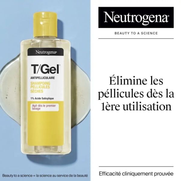 Neutrogena T/Gel Shampoing Pellicules Sèches 250 ml - Hydrate et purifie le cuir chevelu