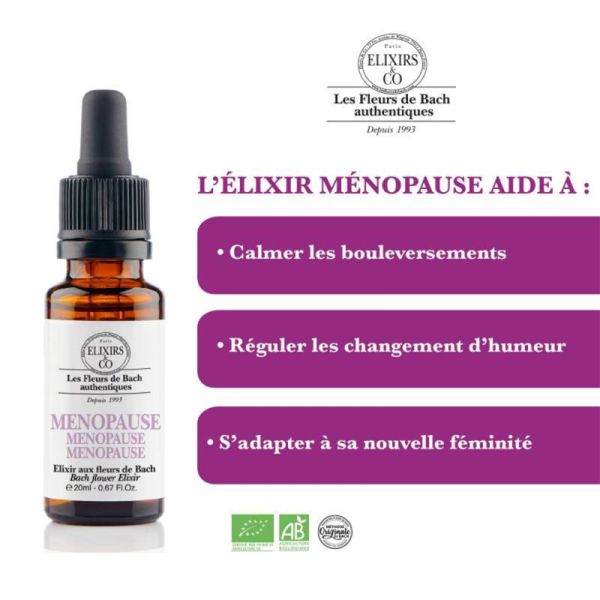 Elixirs & Co Élixir Bio Ménopause Fleurs de Bach 20ml – Équilibre et féminité