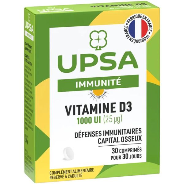 UPSA Immunité Vitamine D3 1000 UI 30 Comprimés – Ossature et défenses naturelles
