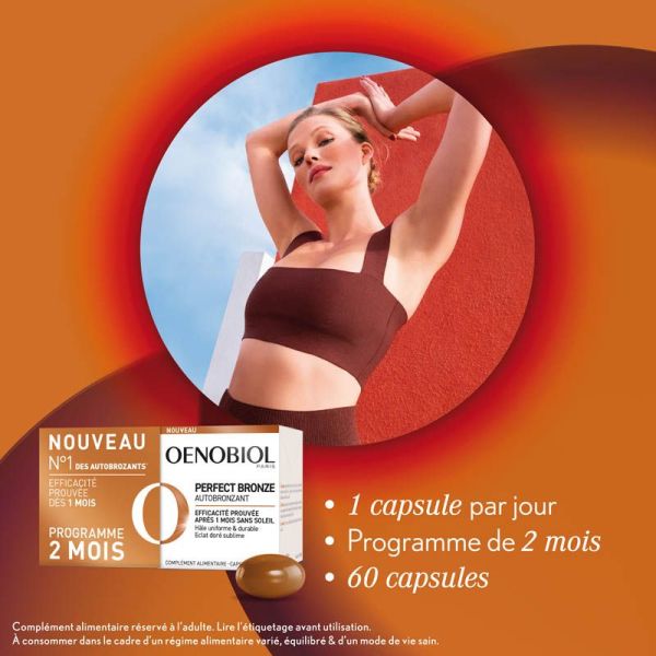 Oenobiol Perfect Bronz Autobronzant - Lot de 2 x 30 Capsules - Hâle Uniforme et Progressif