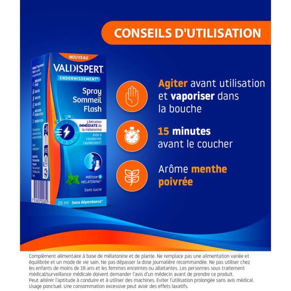 Valdispert Spray Sommeil Flash - 20ml - Endormissement rapide grâce à la mélatonine et à la mélisse