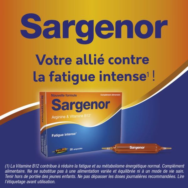 Sargenor 1G/5 Fatigue Passagère - 20 ampoules - Stimulation de l’organisme en cas de fatigue