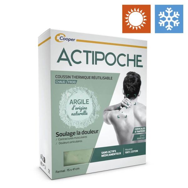 Actipoche Coussin Thermique Argile Cervicales & Trapèzes - 15 × 41cm - Soulagement à chaud ou à froid