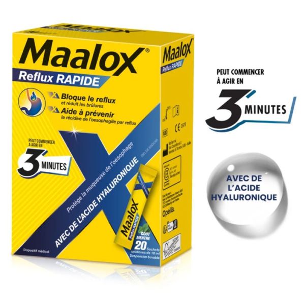 Maalox Reflux Rapide 20 Sachets – Soulagement des brûlures et reflux gastriques
