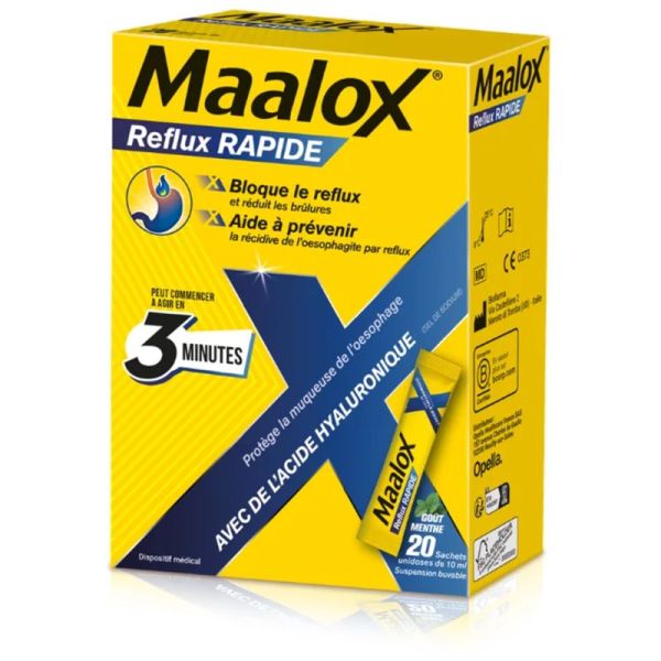 Maalox Reflux Rapide 20 Sachets – Soulagement des brûlures et reflux gastriques