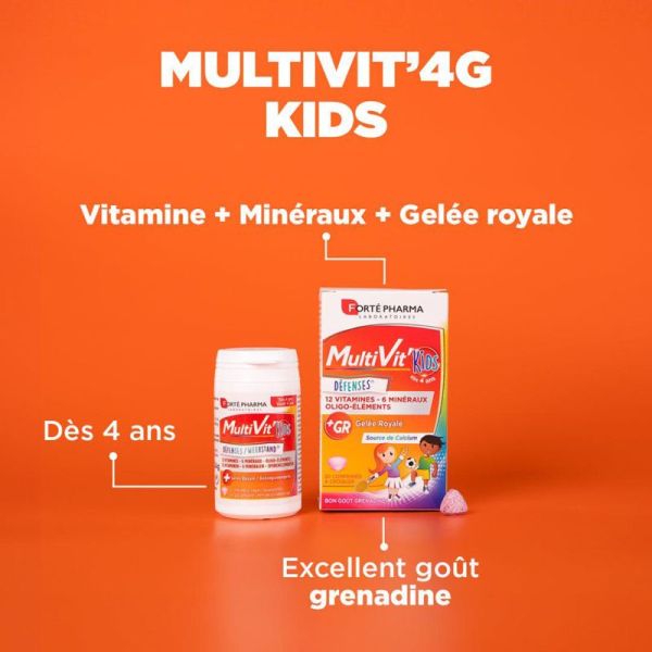 Forté Pharma MultiVit'Kids Défenses - 30 Comprimés à Croquer - Énergie, croissance et immunité des enfants