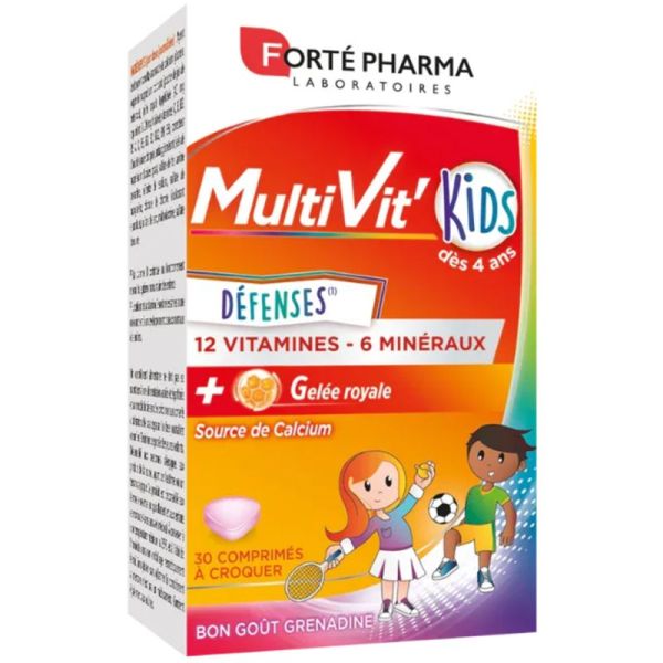 Forté Pharma MultiVit'Kids Défenses - 30 Comprimés à Croquer - Énergie, croissance et immunité des enfants