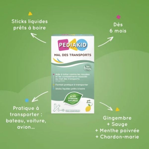 Pédiakid Mal des transports 10 sticks – Prévention des nausées et vomissements