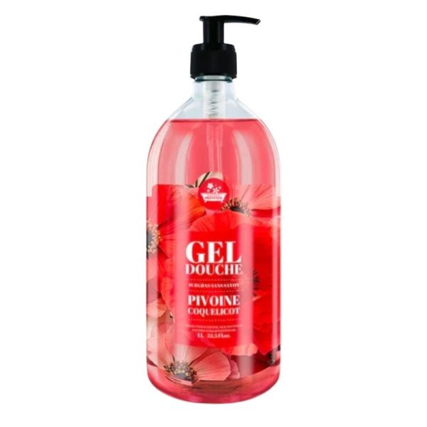 Les Petits Bains de Provence Gel Douche Surgras Sans Savon Pivoine Coquelicot - 1L - Série limitée Fleurs des champs