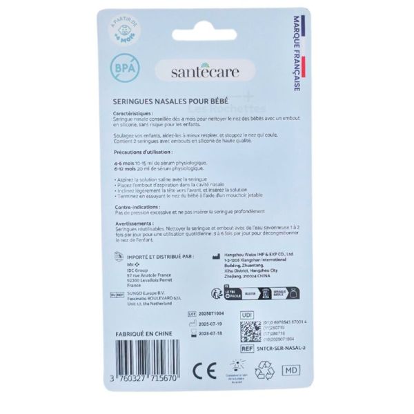 Nanou Care Seringues Nasales Bébé – Lot de 2 seringues de 10 ml avec embout silicone souple