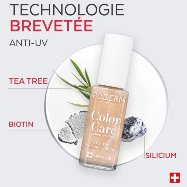 Poderm Vernis Color Care Tea Tree Or Brillant 8 ml - Vernis soin doré scintillant longue tenue
