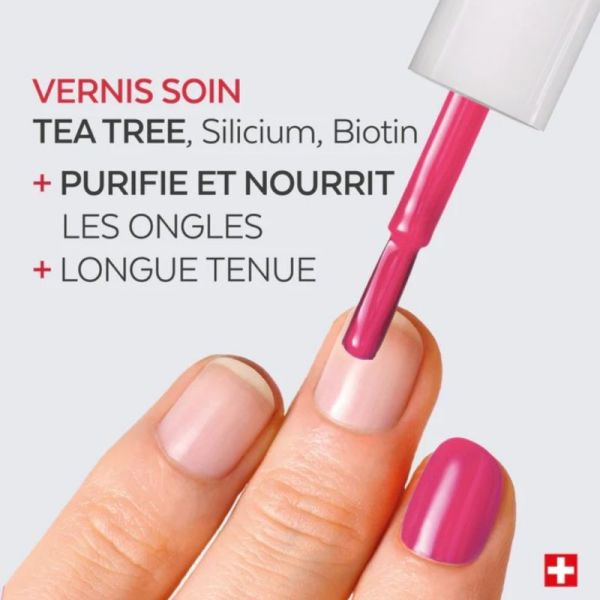 Poderm Vernis Color Care Tea Tree Framboise 8 ml - Vernis soin rose intense longue tenue
