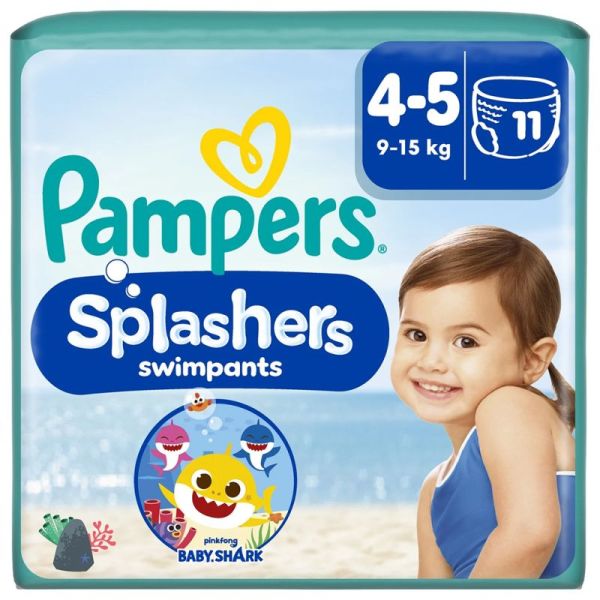 Pampers Splashers Couches-Culottes de Bain Taille 4-5 de 9 à 15kg Baby Shark - 11 couches – Confort et anti-gonflement