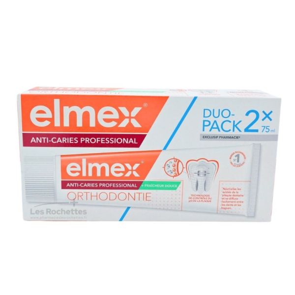 Elmex Dentifrice Anti-Caries Professional Orthodontie Goût Menthe - 2 x 75ml
