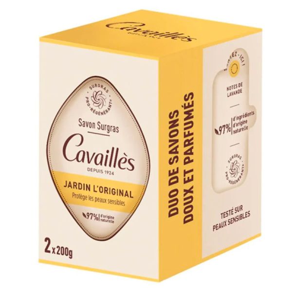 Rogé Cavaillès Savon Surgras - Parfum Jardin l'Original - Protège les Peaux Sensibles - 2 x 200 g