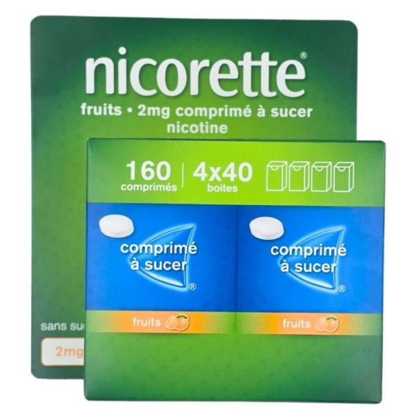 Nicorette 2 mg Comprimé à sucer x160 (4x40) - Aide au sevrage tabagique, format nomade