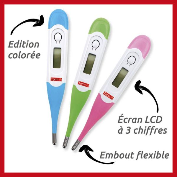 Torm Thermomètre Flexible MT- 403S - Coloris aléatoire - Mesure de la température rectale, orale ou axillaire