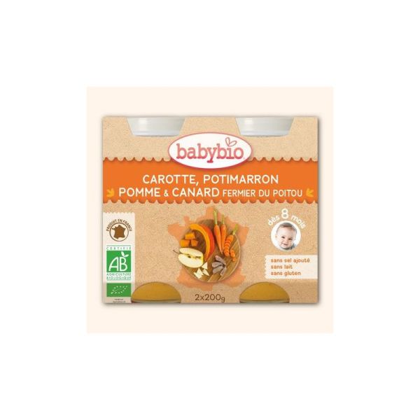 Babybio Petit Pot Carotte Potimarron Pomme Canard 8 mois - 2 x 200g