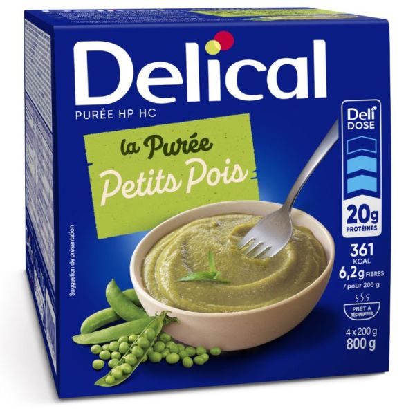 Delical Purée Hyperprotidique Hypercalorique Petits Pois - 4 x 200g