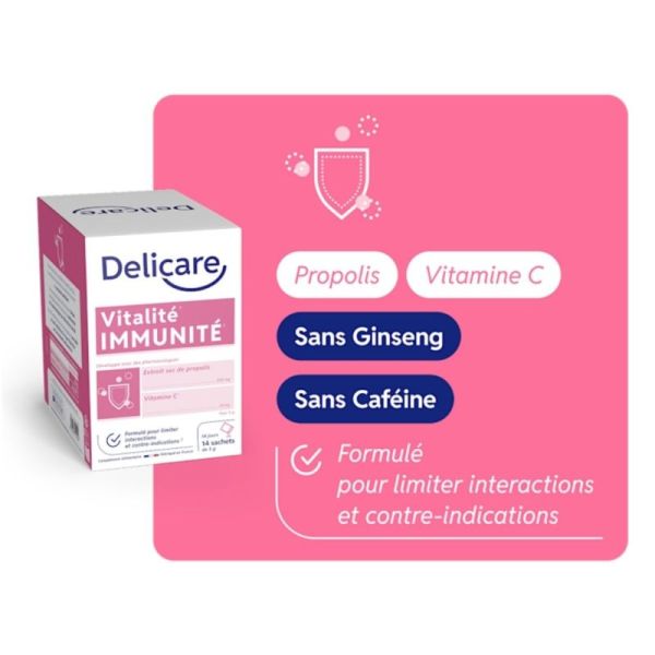 Delicare Vitalité Immunité 14 sachets - Soutien contre la fatigue et le système immunitaire
