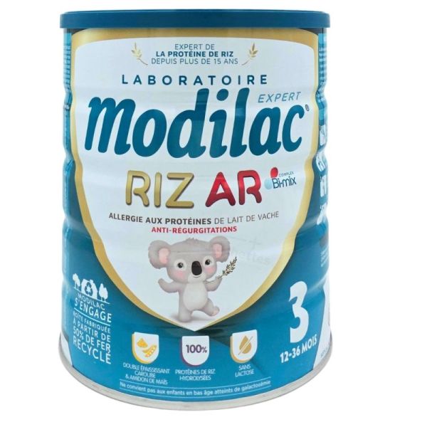 Modilac Riz AR Bi-Mix 3  800 g- Lait infantile sans lactose à base de protéines de riz pour bébé de 12 à 36 mois