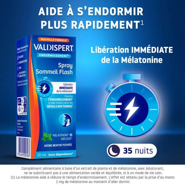 Valdispert Spray Sommeil Flash à Libération Immédiate de Mélatonine - 20ml - Endormissement rapide