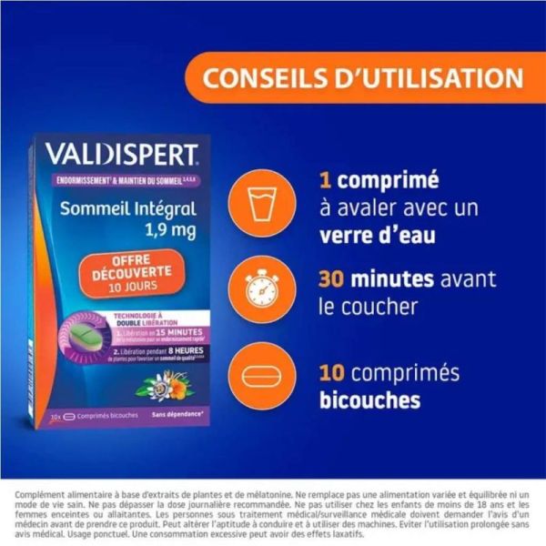 Valdispert Sommeil Intégral 10 Comprimés Offre Découverte - Endormissement rapide en 15 minutes et sommeil continu 8h