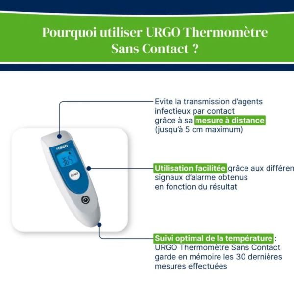 Urgo Thermomètre Sans Contact – Mesure infrarouge rapide et hygiénique