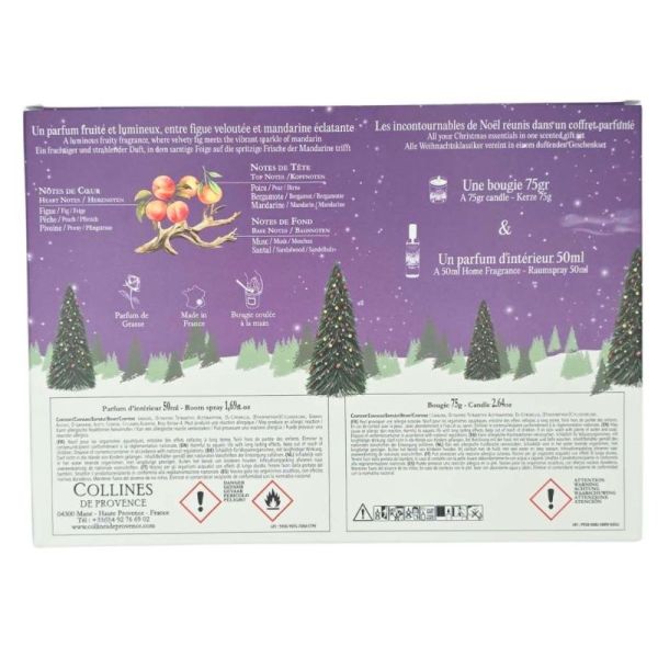 Collines de Provence Bougie et Parfum d'intérieur Mandarine Figue Coffret 75 g + 50 ml - Ambiance fruitée et lumineuse pour les fêtes