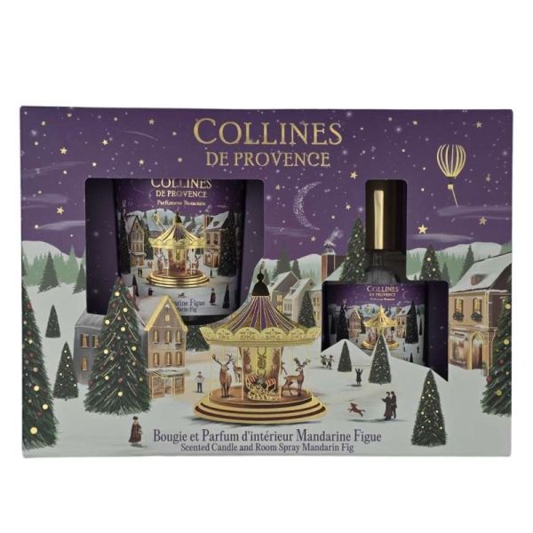 Collines de Provence Bougie et Parfum d'intérieur Mandarine Figue Coffret 75 g + 50 ml - Ambiance fruitée et lumineuse pour les fêtes