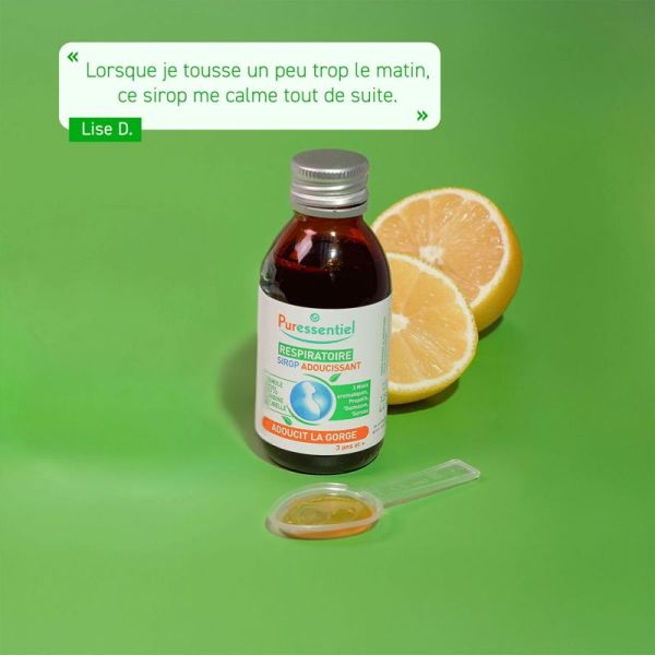 Puressentiel Respiratoire Sirop Adoucissant 125 ml – Calme la gorge irritée, apaise les cordes vocales et soutient l'immunité